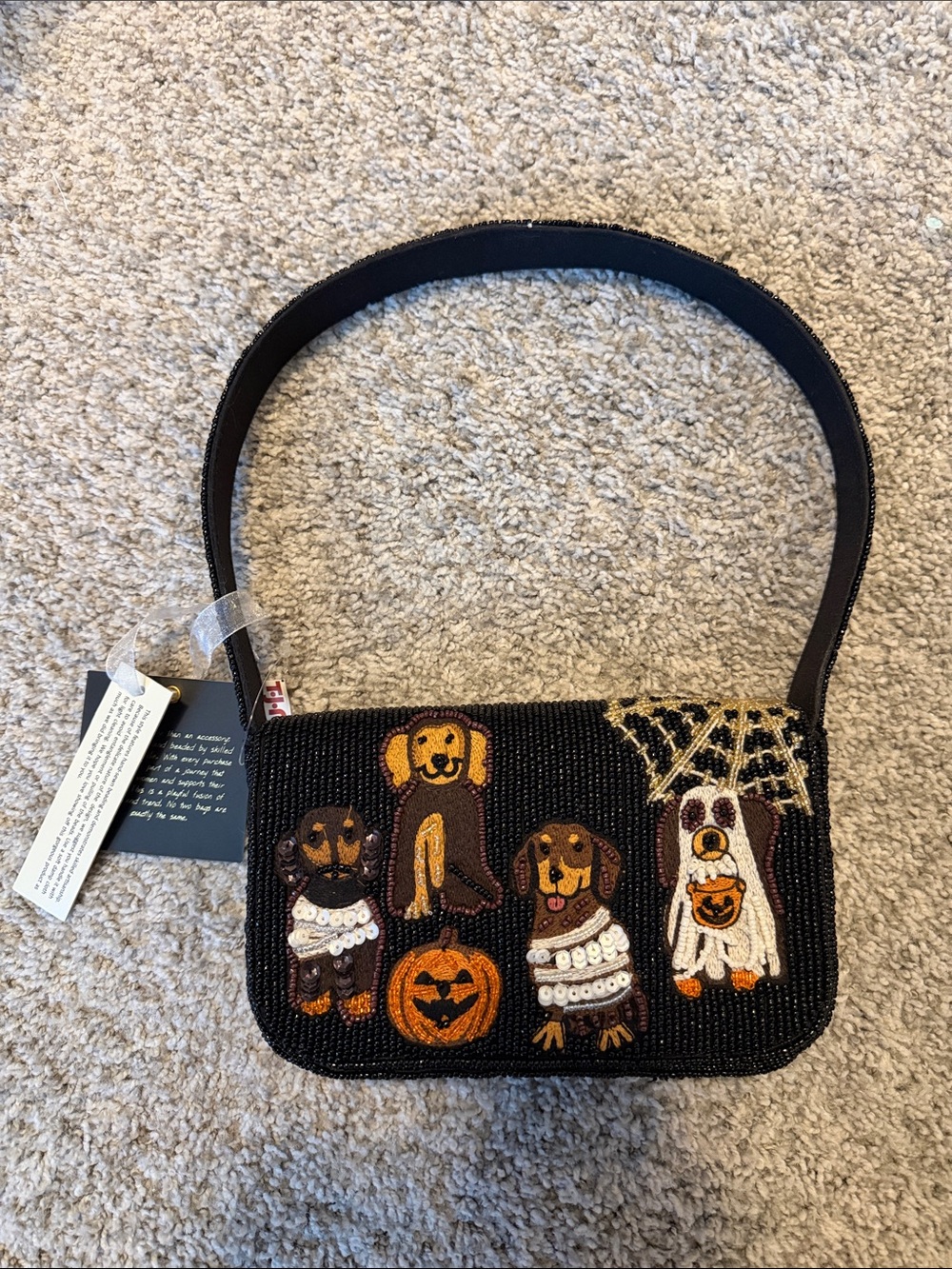 Black Beaded Halloween Dog Mini Shoulder Bag